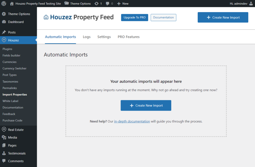 Houzez Property Feed WordPress Plugin Interface