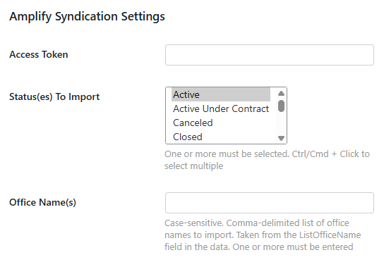 Amplify Syndication import settings